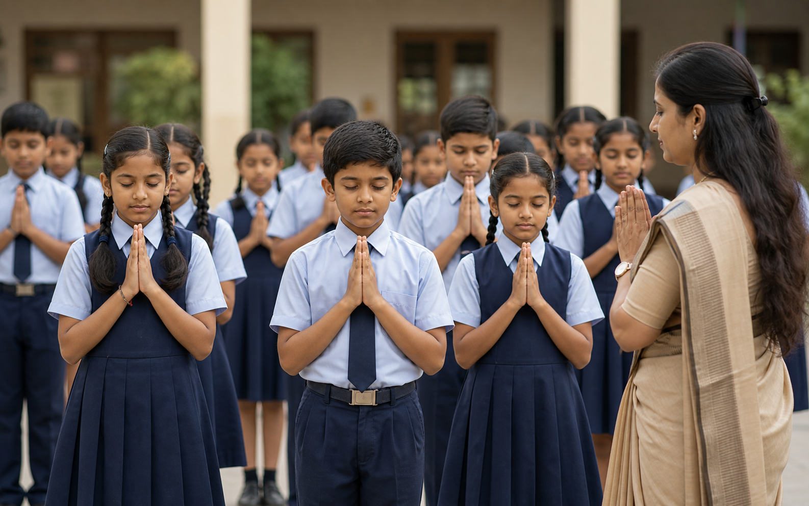 Students in an orderly learning environment with a teacher
