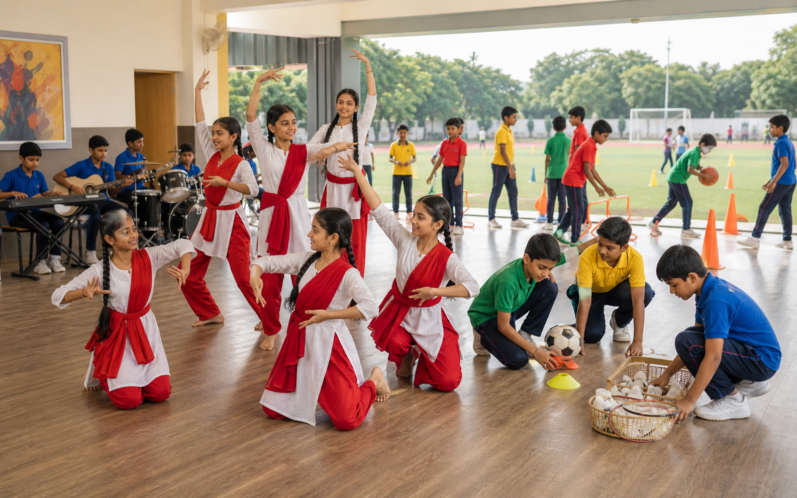 Students participating in school activities for holistic development