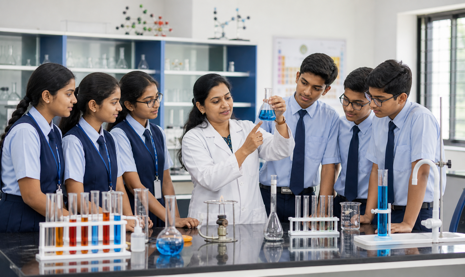 Students learning in a modern science laboratory