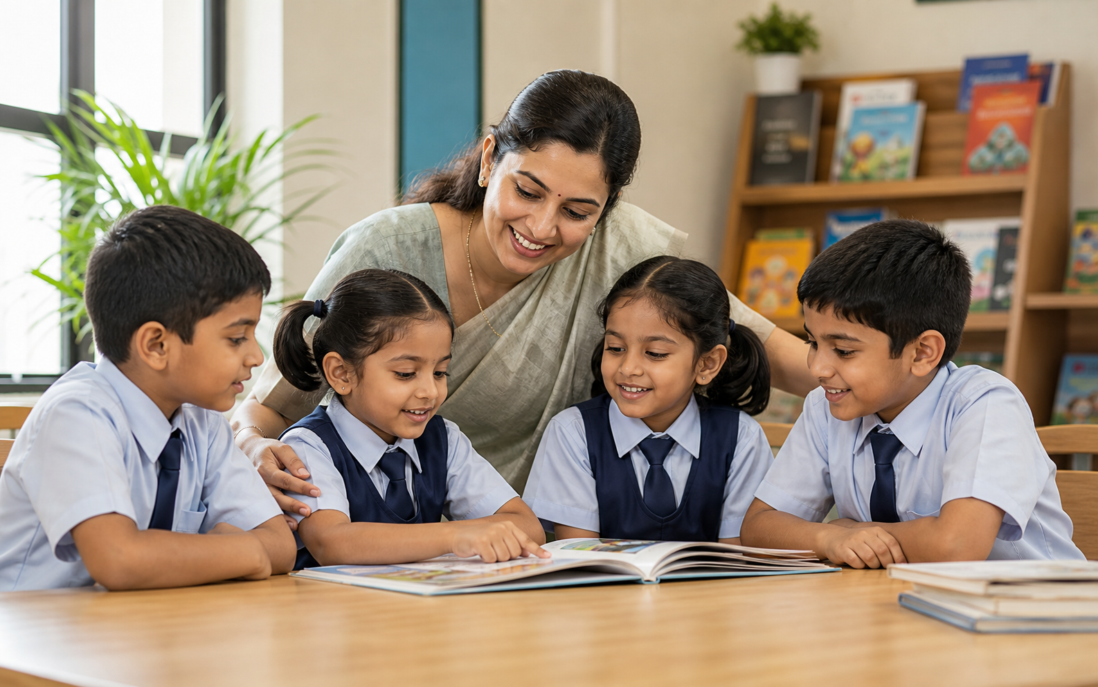 Teacher supporting students in a nurturing classroom setting